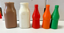 Vintage Children's Plastic Chocolate Milk, Milk and 3 Soda Bottle Play Food Cont