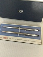 Vintage Cross 3501 Chrome Ballpoint Pen  Pencil Set In Original Box - USA