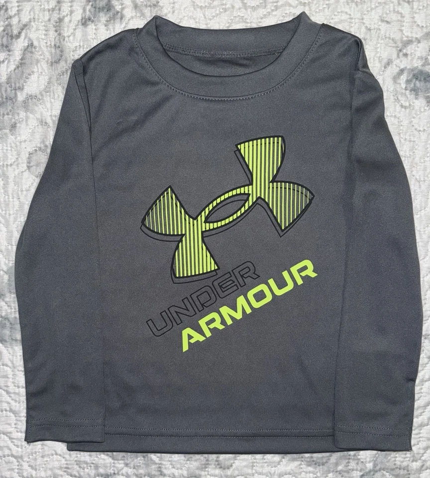 Toddler Boys Under Armour Gray/Lime Long Sleeve & Black/Lime Jogger Set Sz/ 2T - Image 2 of 4