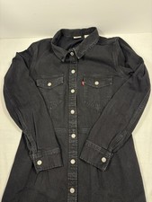 LEVI'S Charcoal Black Red Tab ELLIE Denim Dress Womens L Long Sleeve Mini 38950
