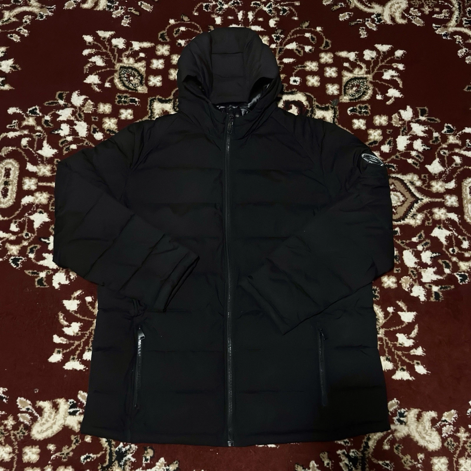 Size XLT - HFX Mens Puffer Jacket Lightweight Hooded Water Wind Resistant Black