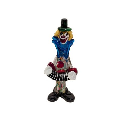 Vintage. Murano-type Glass Clown Figurine playing accordion. 12'' high.
