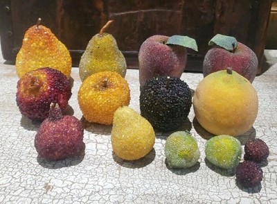 VTG Lot Beaded Sugared Faux Fruit MIXED LOT 14 Life Size & Minis Pears Apples 