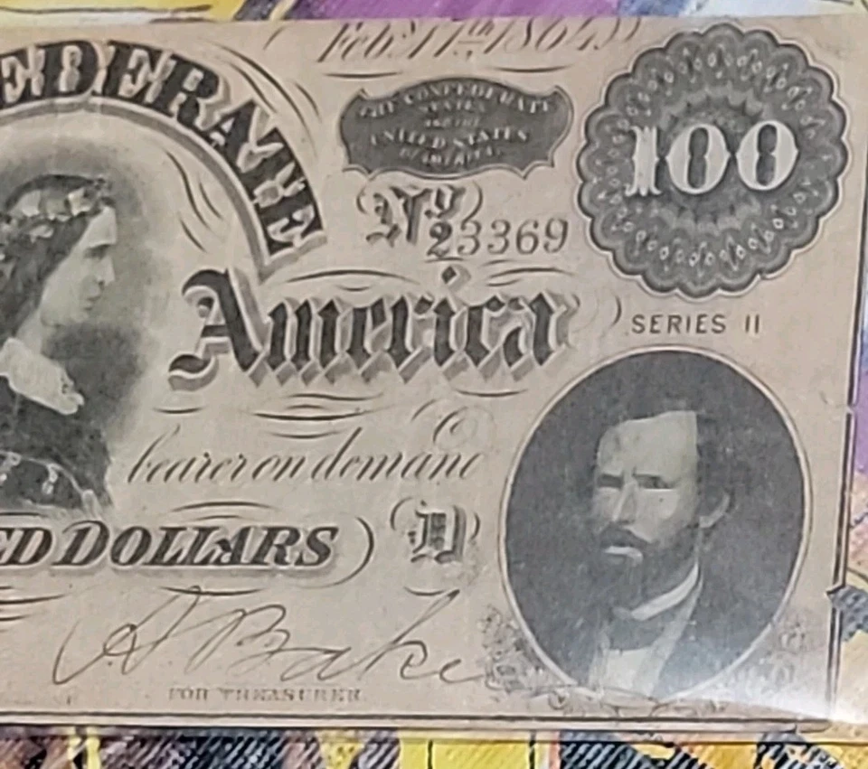 $100 1864 The Confederate States Of America $100 Dollar WITH TREASURY STAMP!! - Image 2 of 4