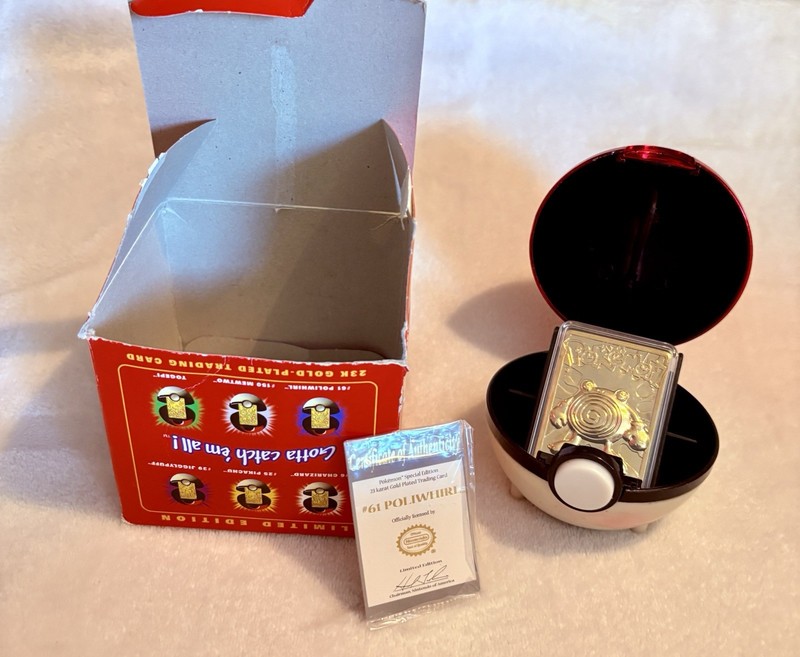Pokemon 1999 BK Limited Edition 23k Gold Plated Poliwhirl Card With Pokeball