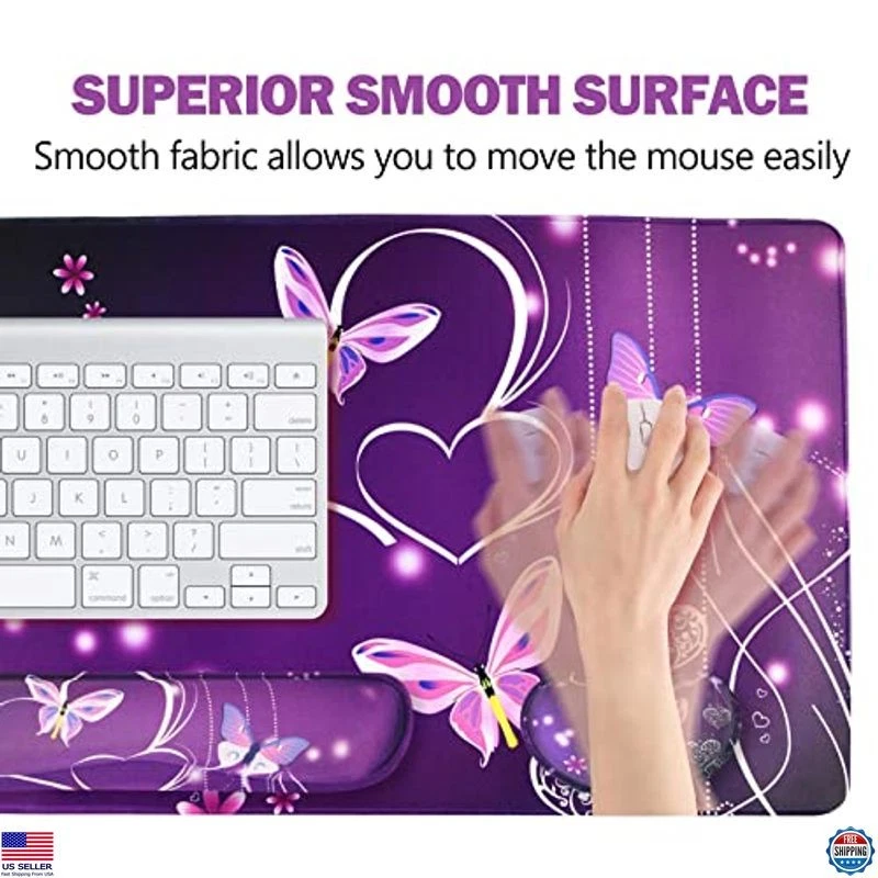 Large Gaming Mouse Pad Set with Wrist Rest, Non-Slip, Memory Foam, Purple - Image 2 of 4