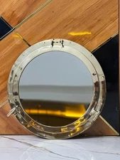 17" Nautical Polished Brass Window Porthole Wall Mirror Ship Wall Decor Porthole