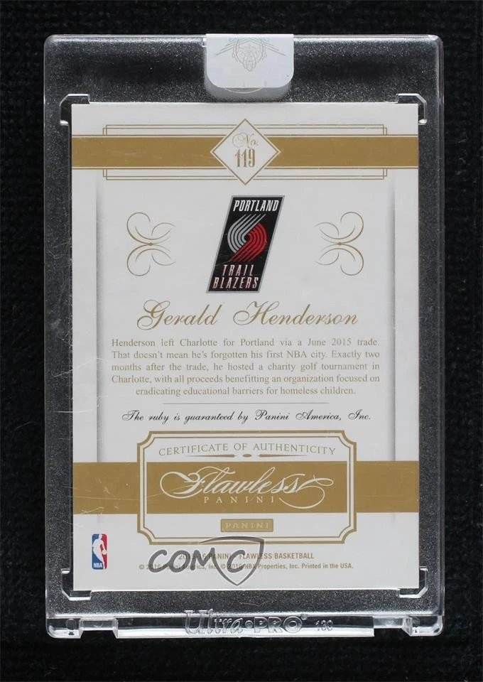 2015-16 Panini Flawless Ruby /15 Gerald Henderson #119 - Image 2 of 2