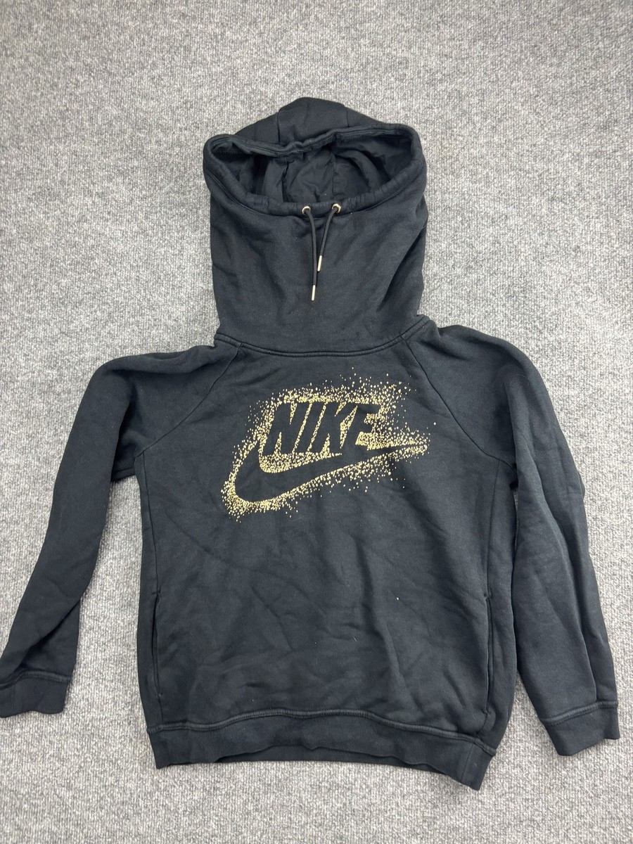 black nike hoodie with gold swoosh