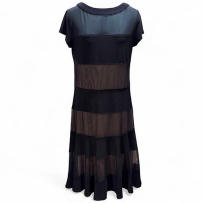 R&M Richards Women s 12 Navy Solid Scoop Neck Cap Sleeve Sheer Mesh Midi Dress