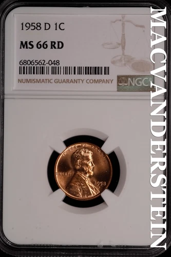 1958-D Lincoln Wheat Cent- NGC-MS66 RD Gem Brilliant Uncirculated Luster #SLM408