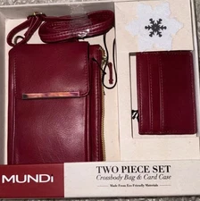 MUNDI Red  Womens Crossbody Purse & Matching Card Case NWT