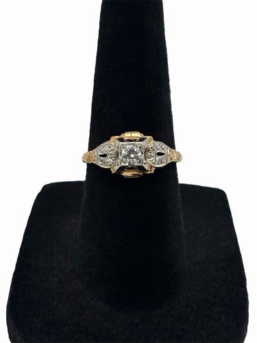 Antique Art Deco 14K Gold & Platinum Natural Diamond Ring Size 5.5