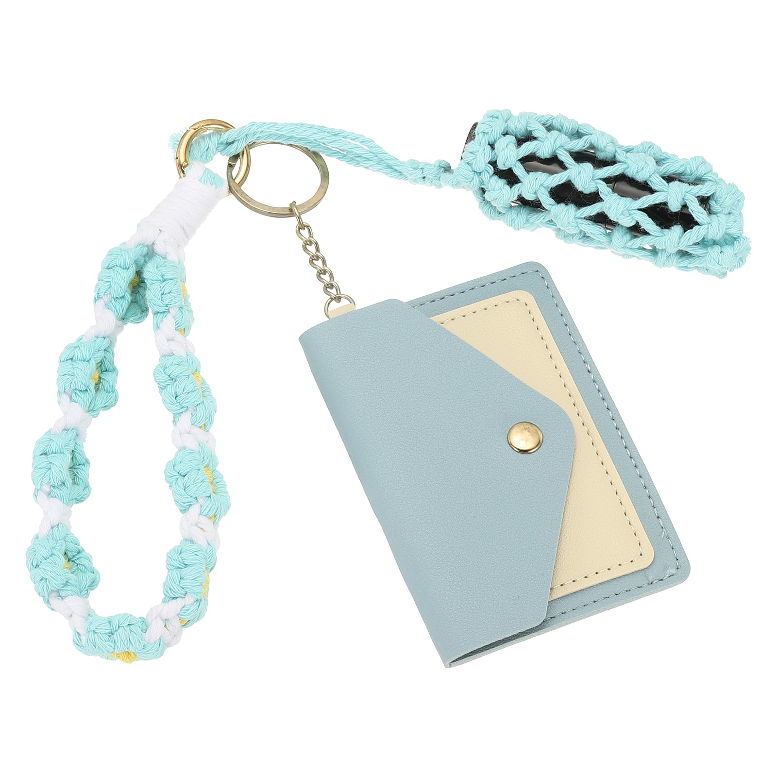 Blue Green Leather RFID Blocking Keychain Wallet Wristlet