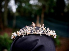 Dainty Rose Gold Crystal Tiara Bridal Crown Birthday Wedding Gift Diadem girls