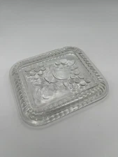 Vintage Clear Ribbed Glass Square Refrigerator Dish With Fruit Lid Only