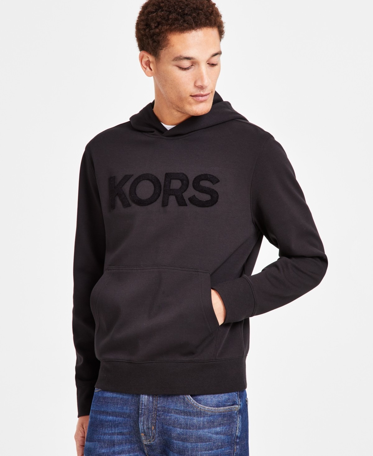 Michael Kors Mens Modern Fit Stretch Textured Logo Hoodie Black XL 14990₽