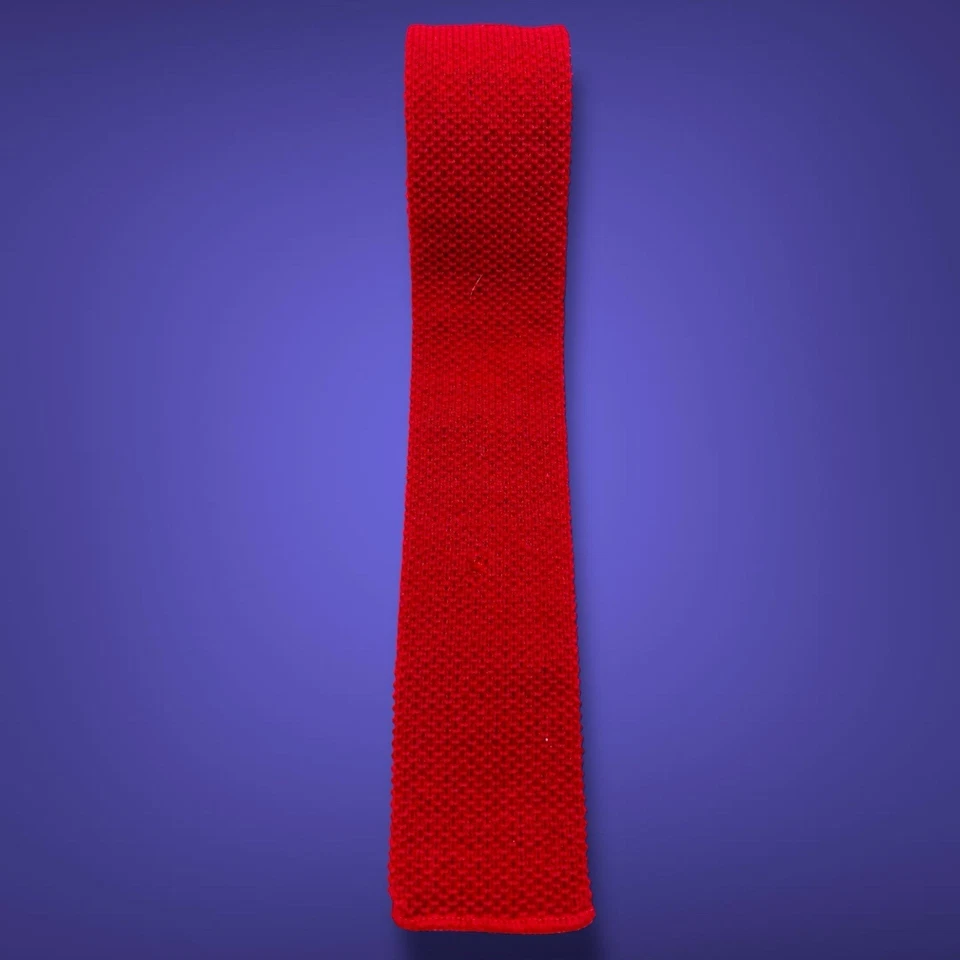 20 世纪 80 年代复古红色紧身领带 100% 羊毛领带复古学院风新浪潮滑板 — 第 2/4 张图片