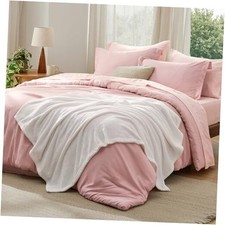 Comforter Set 8 Pieces Prewashed Size Bed in a Bag with Soft Fleece Queen Pink