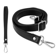 28-52 Inch Adjustable Leather Purse Strap with Wristlet, Black/Silver