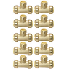 10 Pack XFITTING Push Fit 1" x 1" x 3/4" Push Fit Reducing Tee, Push to Connect