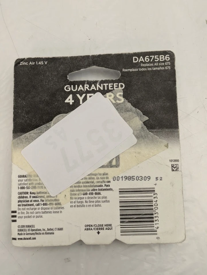 Lote de 2 pilas para audífonos Duracell DA675B6 tamaño 675 zinc aire 1,45 V 03/2023 Foto 4 de 4