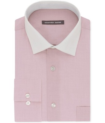 Geoffrey Beene Mens Wrinkle Free Button Down Dress Shirt, pinkmist, 17.5 Neck