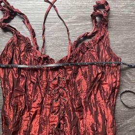 Vtg Y2K Anne Giorgio Lace up Corset Style Crinkle Tank Top L Whimsigoth Fairy