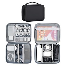 Large Black Double Layer Electronics Accessories Organizer Travel Case Bag