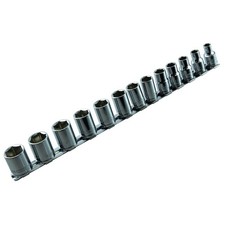 K Tool International 3/8" Dr 13 Pc MM 6-Point Shallow Socket Set on Rail