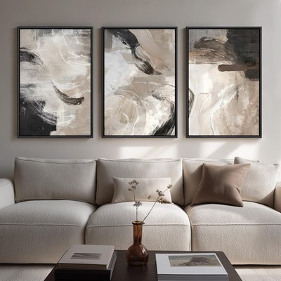 Framed Neutral Abstract Wall Art Set of 3 24x36