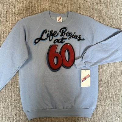 Vintage Jerzees Sweatshirt Mens Large Blue Life Begins At 60 Crewneck USA NWT