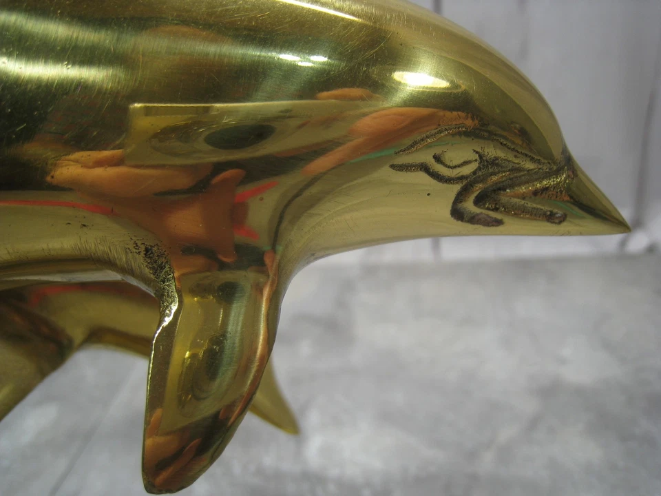 Винтажный латунный дельфин скульптура MCM два прыгающих дельфина статуэтка фигурка декор - Изображение 3 из 4