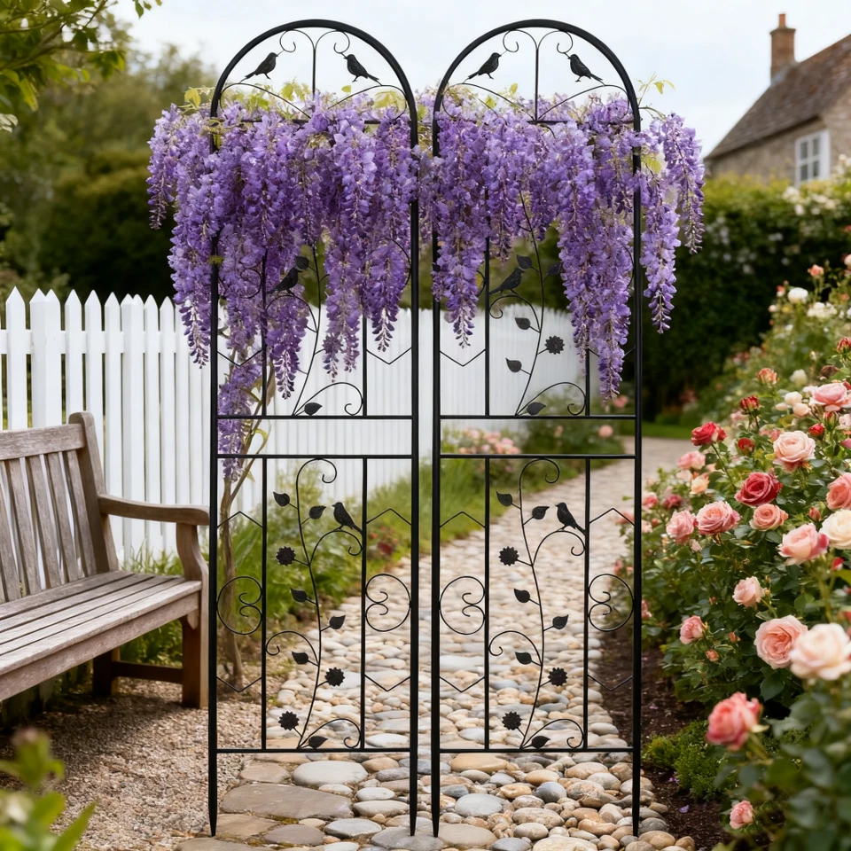2x Garden Trellis Metal Plant Support Thick Tube Climbing Trellises Fence Gothic - Image 4 of 4