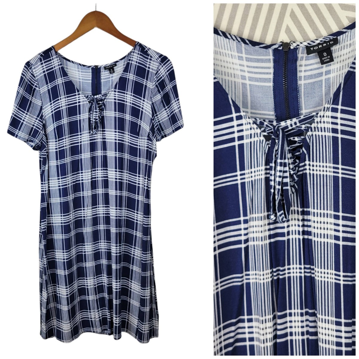 Torrid Plus Size 0 Large Shirt Dress Strappy Lace Up knee length Plaid Blue  | eBay