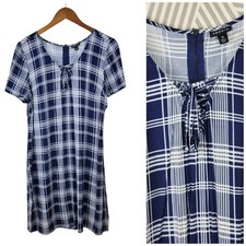Torrid Plus Size 0 Large Shirt Dress Strappy Lace Up knee length Plaid Blue