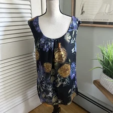 Dressbarn Tunic Wommens 3X Black Floral Chiffon Dark Romantic Fairy Gothic Chic