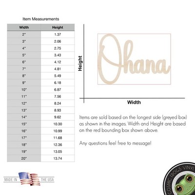 OHANA（感謝） Ohana Word Text Cursive Laser Cut Out Unfinished Wood Shape Craft