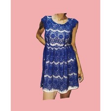 Forever 21 Blue Lace Overlay Floral Mini Dress Size XS | Cap Sleeve