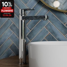 Tall Basin Mixer Tap High Rise Countertop Round Single Lever Handle Chrome