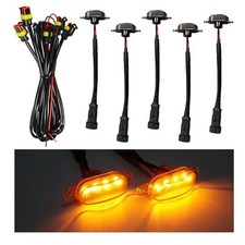 Dickno 5PCS Car Grille Lights, Bright Amber LED Grill Lights 5 PCS Black Yellow