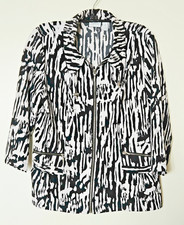 Zenergy by Chico's Zip Front Jacket Black White Zebra Print 3/4 Sleeve Size 1