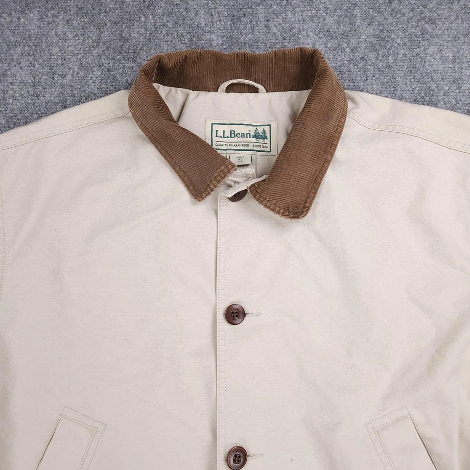 LL Bean Jacket Mens XL Beige Brown Corduroy Collar Chore Barn Coat Cotton - Image 3 of 4