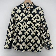 FUTURE COLLECTIVE Shirt S JENNY K. LOPEZ Linen Blend Geometric Button Up Black