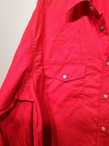 Vintage Wrangler Team Large Logo Long Sleeve Pearl Snap Western Shirt Rodeo Red - Picture 4 of 13