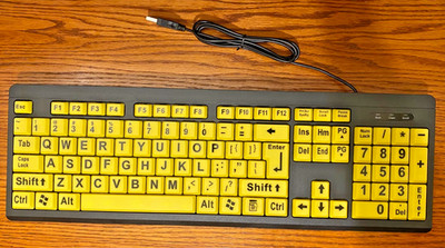 BOOGIIO Large Print Computer Keyboard, Wired USB High Black with Yellow Keys