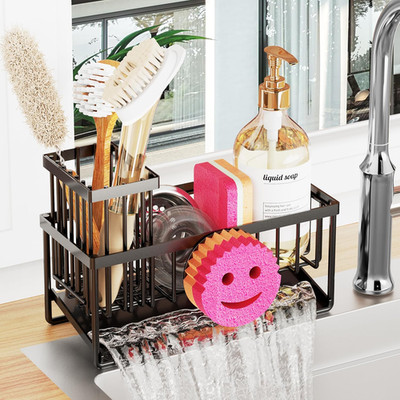 Sponge Holder for Kitchen Sink,Smiley Face Sink Caddy with Removable Brush Holde