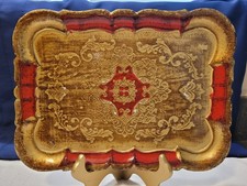 Vintage Italian Florentine Red & Gold Wood Tr...
