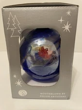 ZORZA HAND BLOWN ART GLASS POLAND MULTI COLOR BLUE 3.75” CHRISTMAS ORNAMENT BOX