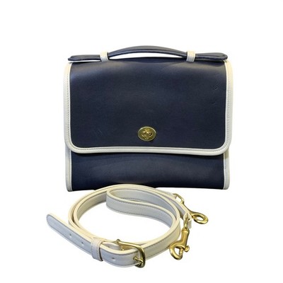 Vintage Coach Spectator Court Navy Blue Cream Leather Satchel Crossbody M1P-6870
